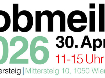 Ein Banner für die „Jobmeile 2026“ am 30. April von 11 bis 15 Uhr bei carla Mittersteig am Mittersteig 10 in 1050 Wien