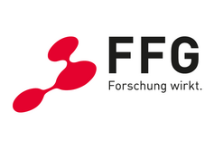 Logo der FFG mit rotem Symbol, schwarzem Schriftzug und dem Slogan „Forschung wirkt.“ auf hellem Hintergrund.