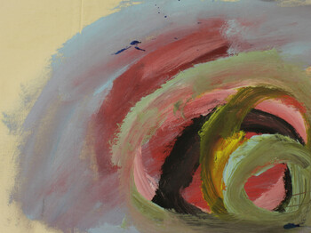 Abstraktes Bild mit verschiedenen Kreisen in blau, rot, schwarz, grün und gelb.